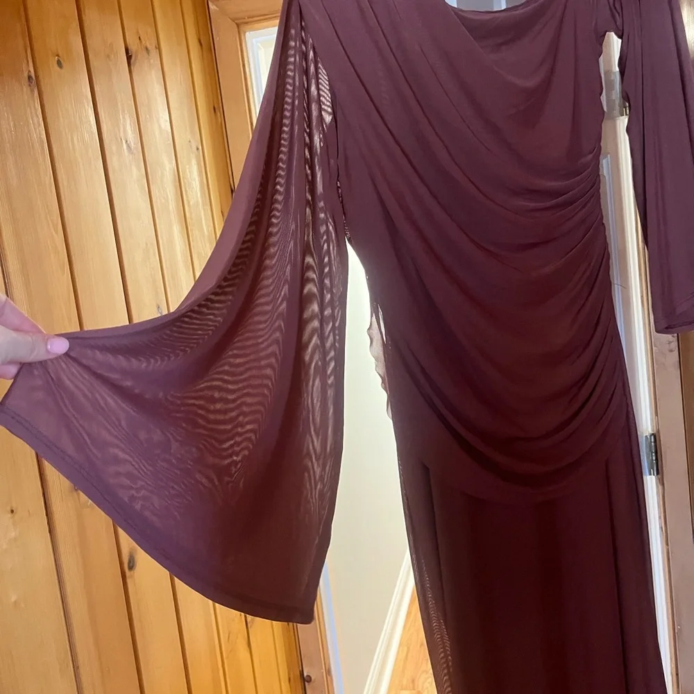 ASOS Long Sleeve Draped Maxi Dress in Mauve - Picture 3 of 4